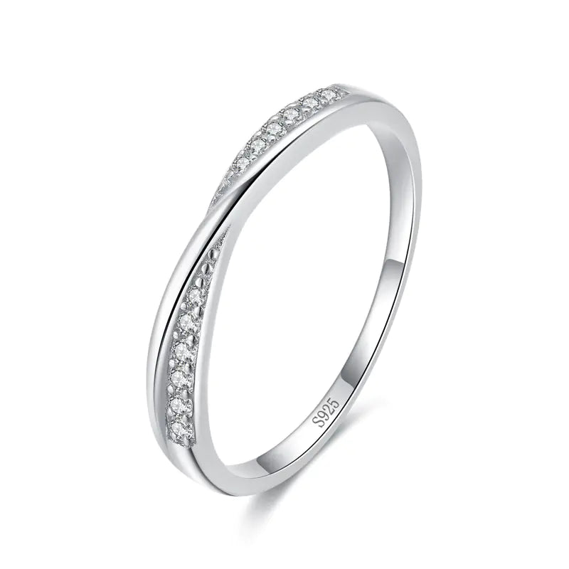 Chic Zircon Contemporary Versatile Geometric Stacked Silver Ring for Women
