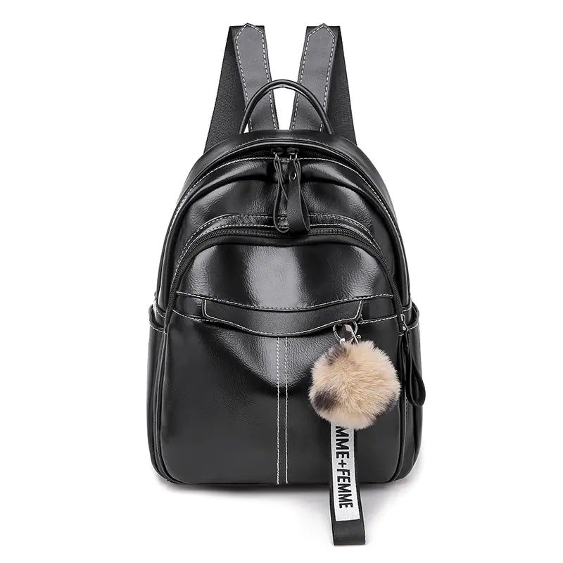 Chic Dual-Use Women's Travel Backpack PU-Leather Zipper-Pockets