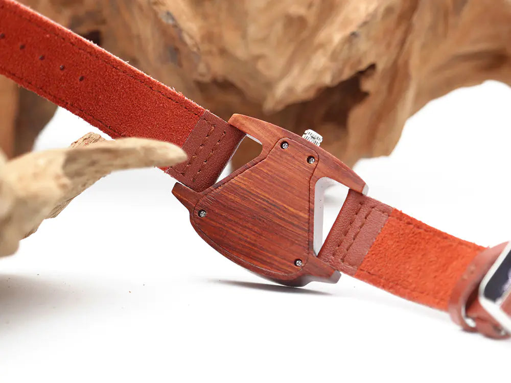Wooden Quartz Triangle Couple Watch in Red Wood for Gift