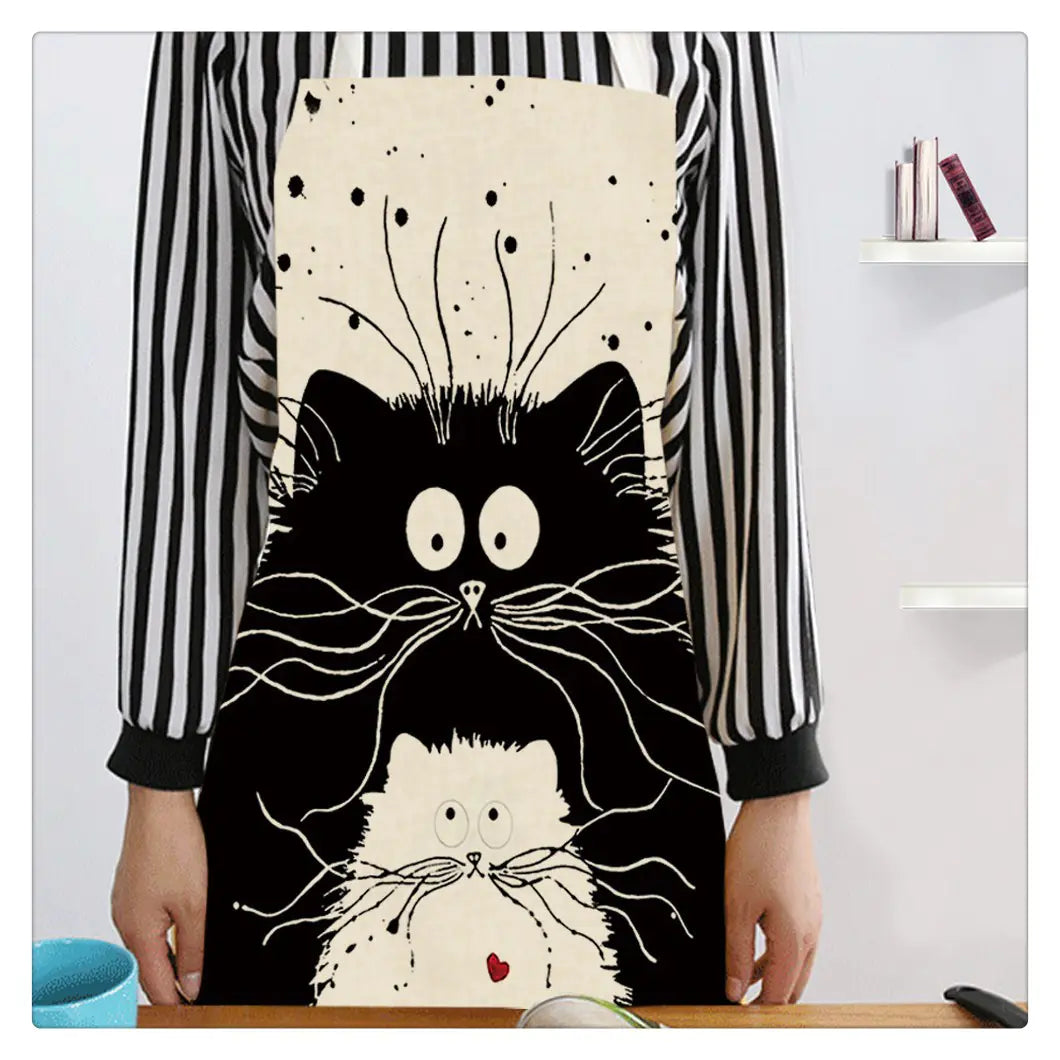 Creative Cotton Linen Cat Apron with Print Design Kitchen wear