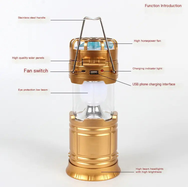 Solar Hybrid Rechargeable Camping Lantern Fan