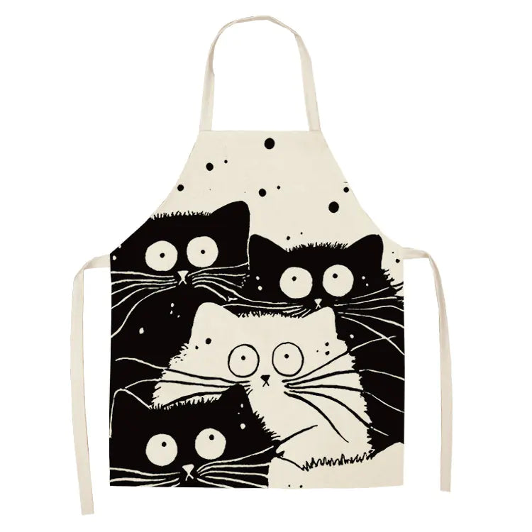 Creative Cotton Linen Cat Apron with Print Design Kitchen wear
