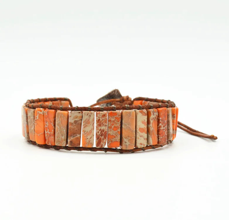 Handcrafted Stylish Versatile Fashionable Durable Leather & Natural Stone Bracelet