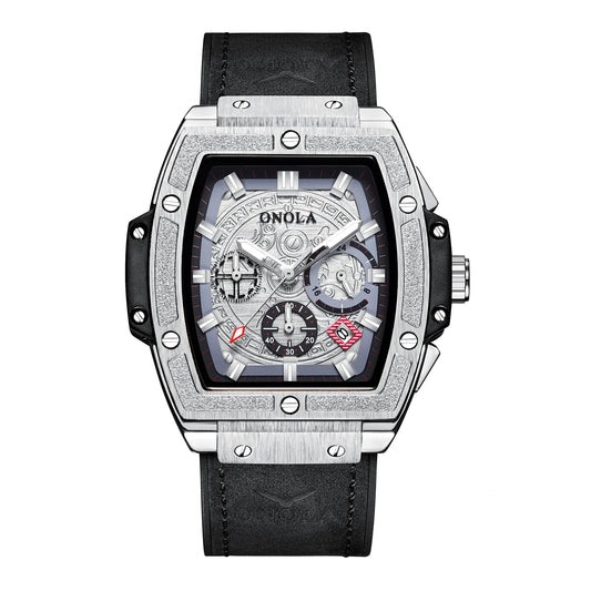 Multifunctional Men's Waterproof Quartz Watch with Leather, Stainless Steel
