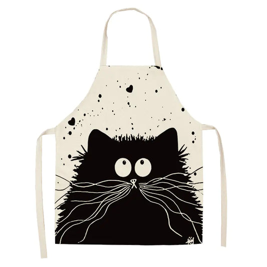 Creative Cotton Linen Cat Apron with Print Design Kitchen wear