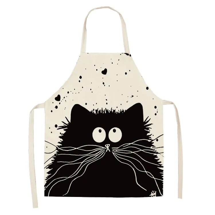 Creative Cotton Linen Cat Apron with Print Design Kitchen wear