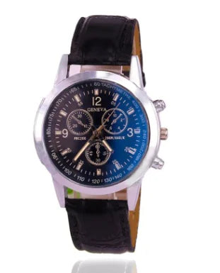 GENEVA Elegant Blue Glass Three-Eye Men's Quartz Watch