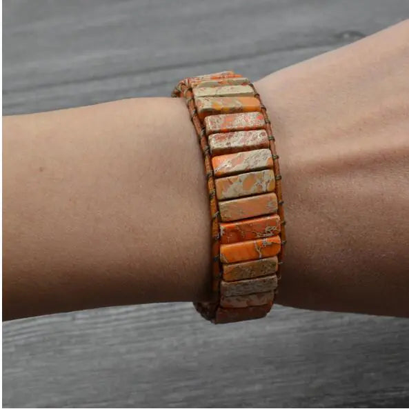 Handcrafted Stylish Versatile Fashionable Durable Leather & Natural Stone Bracelet