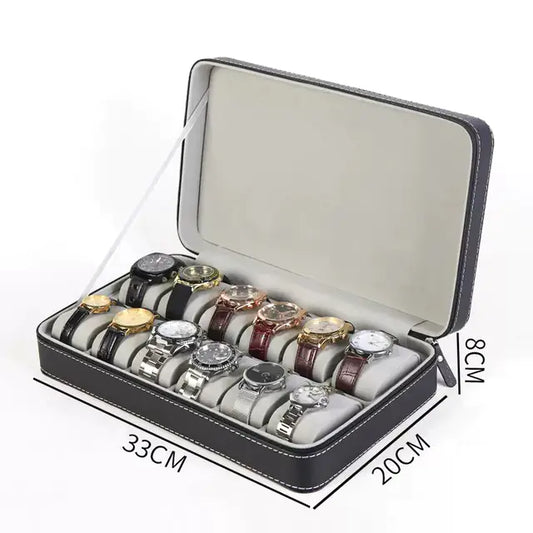 Luxury Watch Case with Zip - 6/10/12 Slots Travel Case Watch Storage
