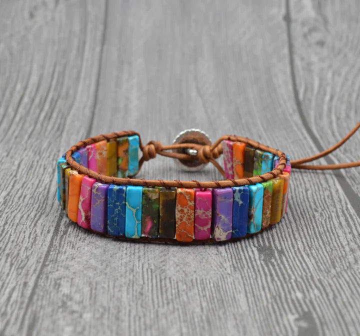 Handcrafted Stylish Versatile Fashionable Durable Leather & Natural Stone Bracelet