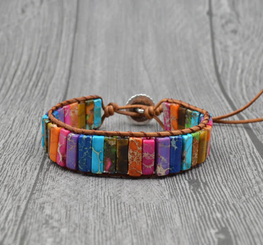 Handcrafted Stylish Versatile Fashionable Durable Leather & Natural Stone Bracelet