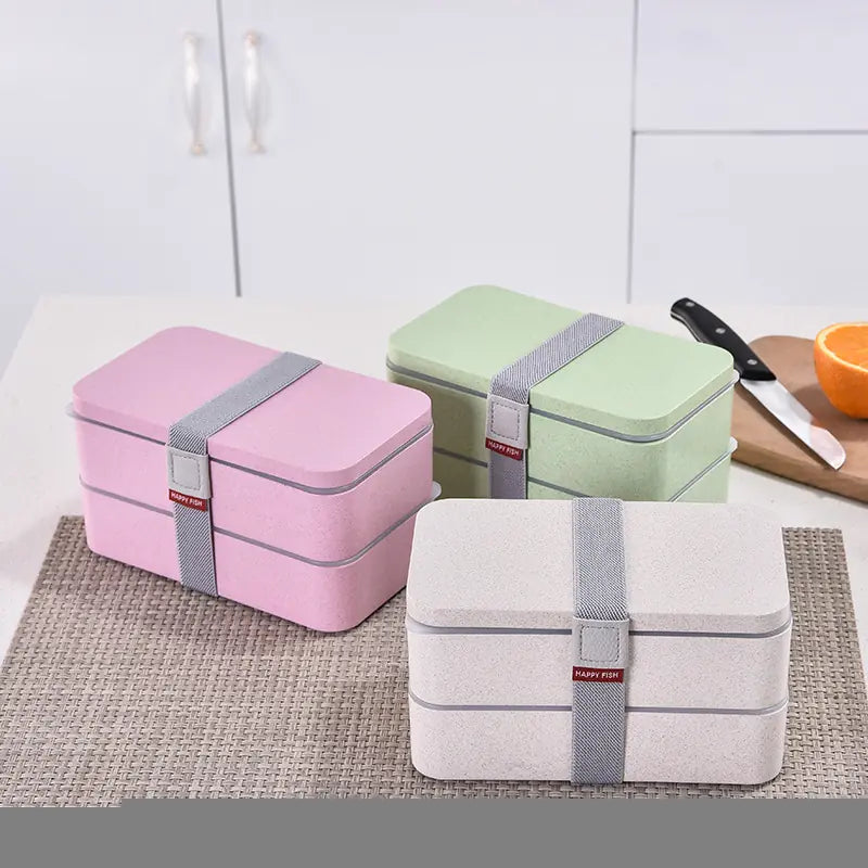 Eco-Friendly Wheat Straw Bento Box microwave-safe dual-layer
