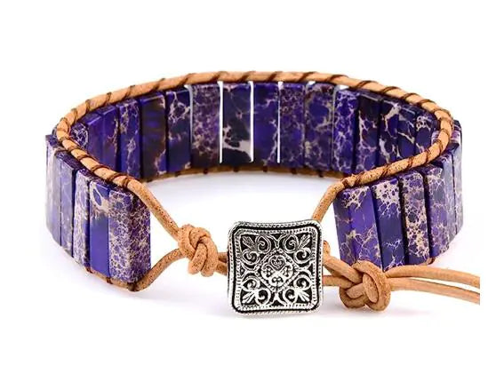 Handcrafted Stylish Versatile Fashionable Durable Leather & Natural Stone Bracelet