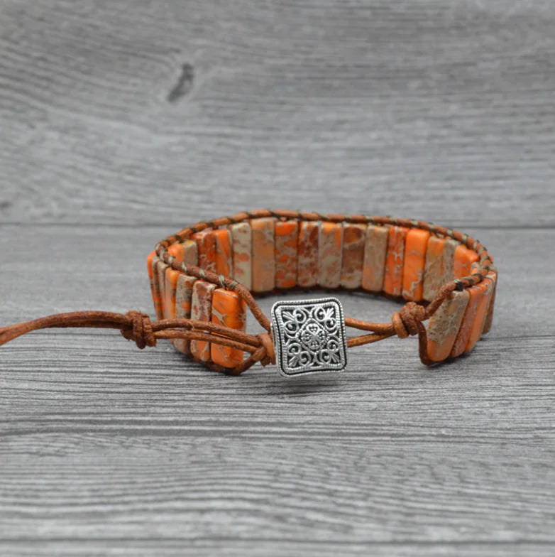 Handcrafted Stylish Versatile Fashionable Durable Leather & Natural Stone Bracelet