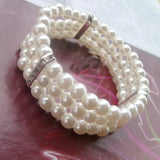 Elegant Geometric Lightweight Versatile Triple-Layered Pearl & Rhinestone Bracelet