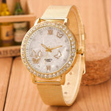 Durable Geneva Watch with Gold Mesh Band Sophisticated
