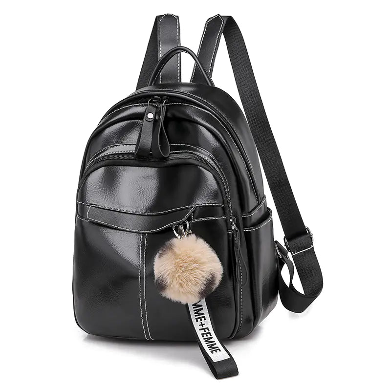 Chic Dual-Use Women's Travel Backpack PU-Leather Zipper-Pockets