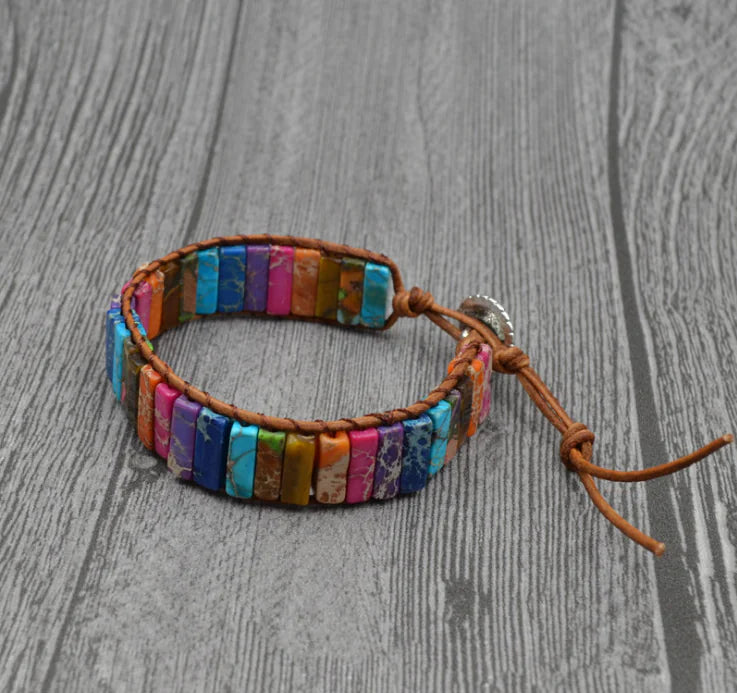 Handcrafted Stylish Versatile Fashionable Durable Leather & Natural Stone Bracelet
