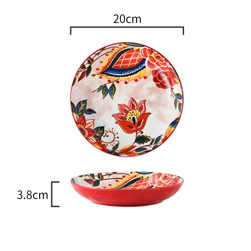 Japanese Style Painted Ceramic Bowl and Plate Set microwave-safe