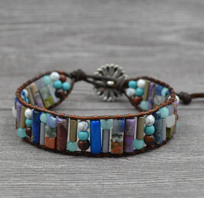 Handcrafted Stylish Versatile Fashionable Durable Leather & Natural Stone Bracelet