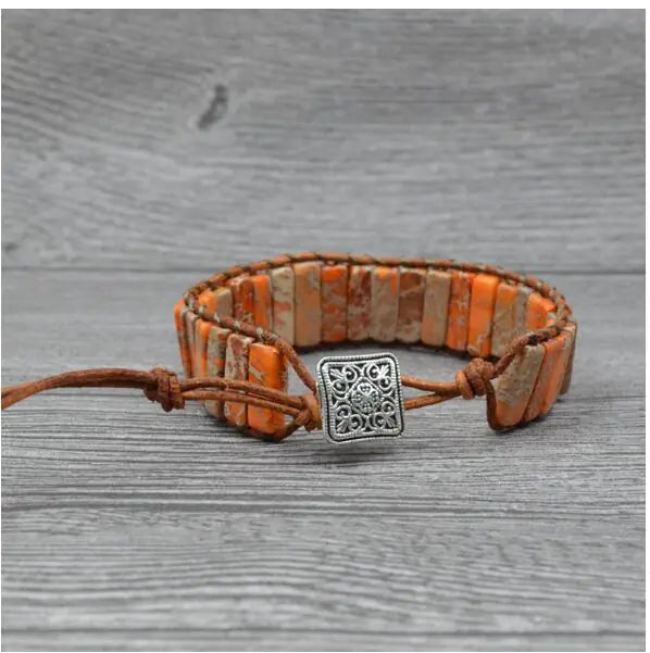 Handcrafted Stylish Versatile Fashionable Durable Leather & Natural Stone Bracelet