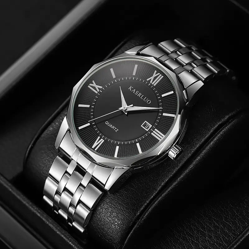 Stylish Men's Brand Watch with Calendar and Steel Band Minimalist