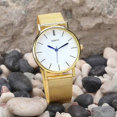 Durable Geneva Watch with Gold Mesh Band Sophisticated