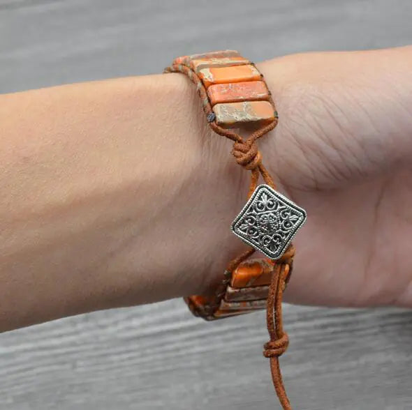 Handcrafted Stylish Versatile Fashionable Durable Leather & Natural Stone Bracelet