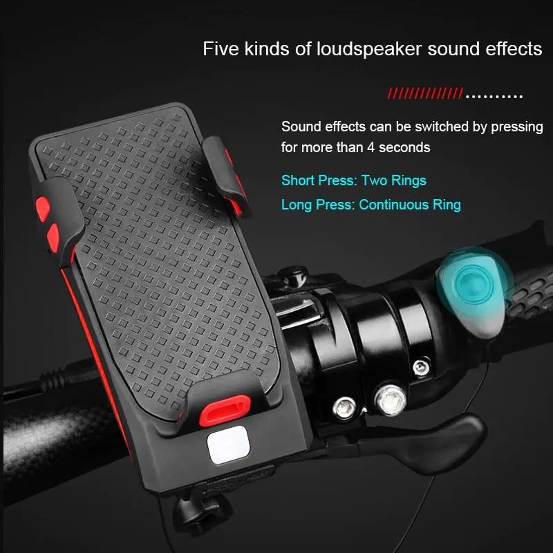 Cyclist's 4-in-1 Multi-Light with Horn Rechargeable Long Lasting