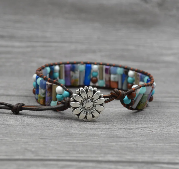 Handcrafted Stylish Versatile Fashionable Durable Leather & Natural Stone Bracelet