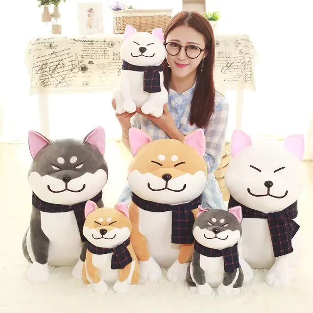 Cuddly Shiba Inu Stuffed Animal with Scarf Plush Doll Soft Toy