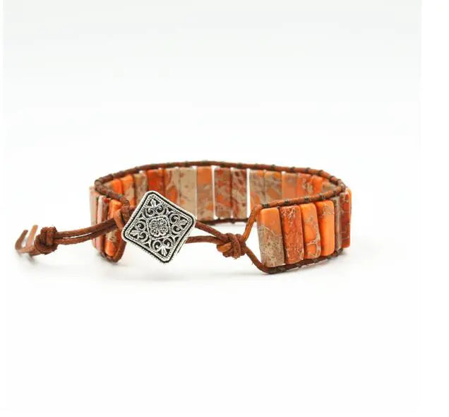 Handcrafted Stylish Versatile Fashionable Durable Leather & Natural Stone Bracelet