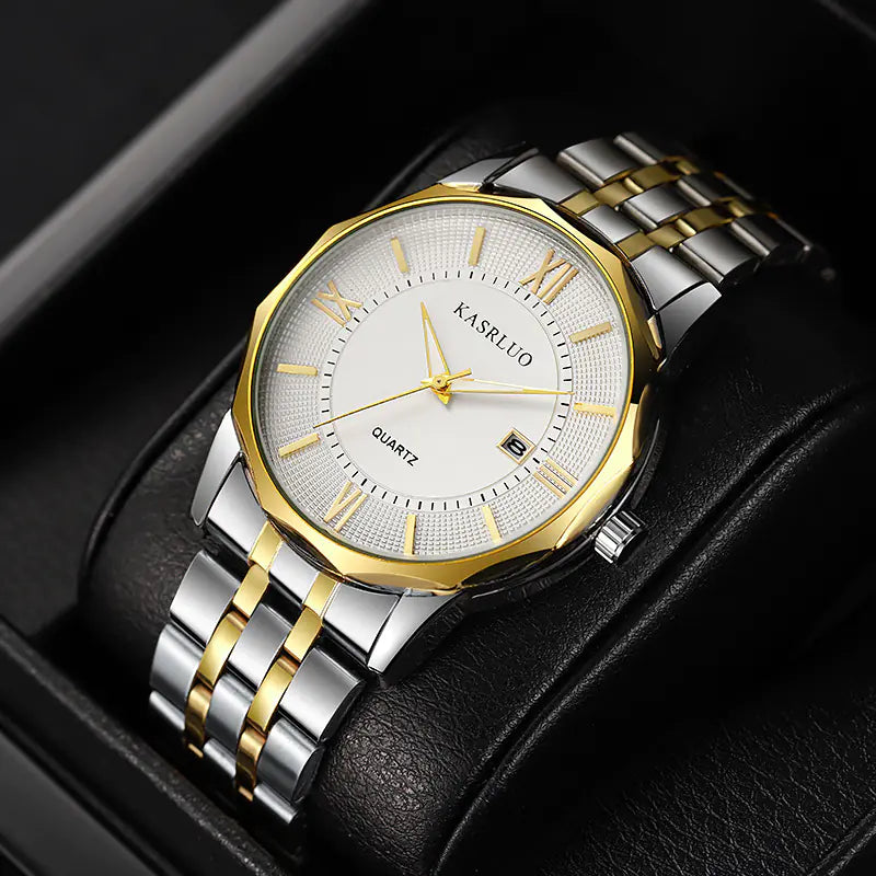 Stylish Men's Brand Watch with Calendar and Steel Band Minimalist