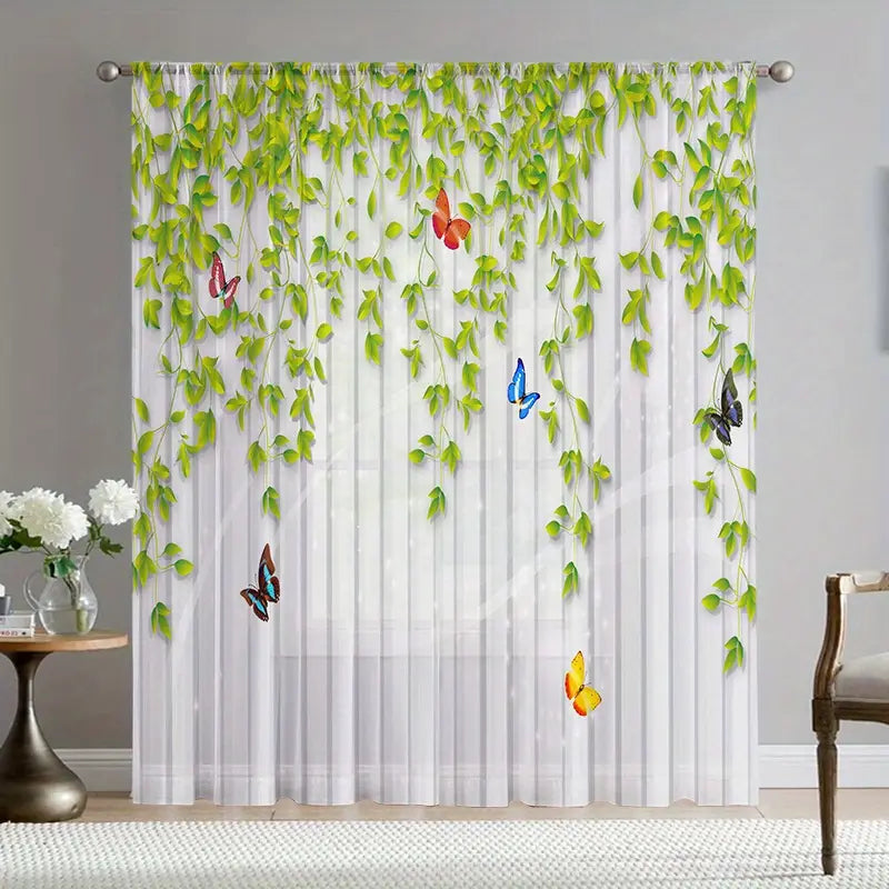Butterfly Leaf Pattern Light-Filtering Drapes MultiSize Light Filtering