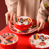 Japanese Style Painted Ceramic Bowl and Plate Set microwave-safe