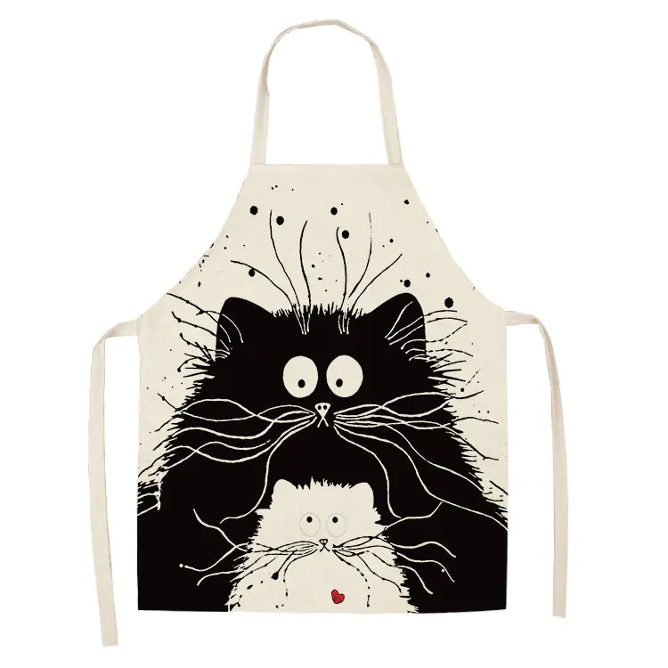 Creative Cotton Linen Cat Apron with Print Design Kitchen wear