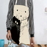 Creative Cotton Linen Cat Apron with Print Design Kitchen wear