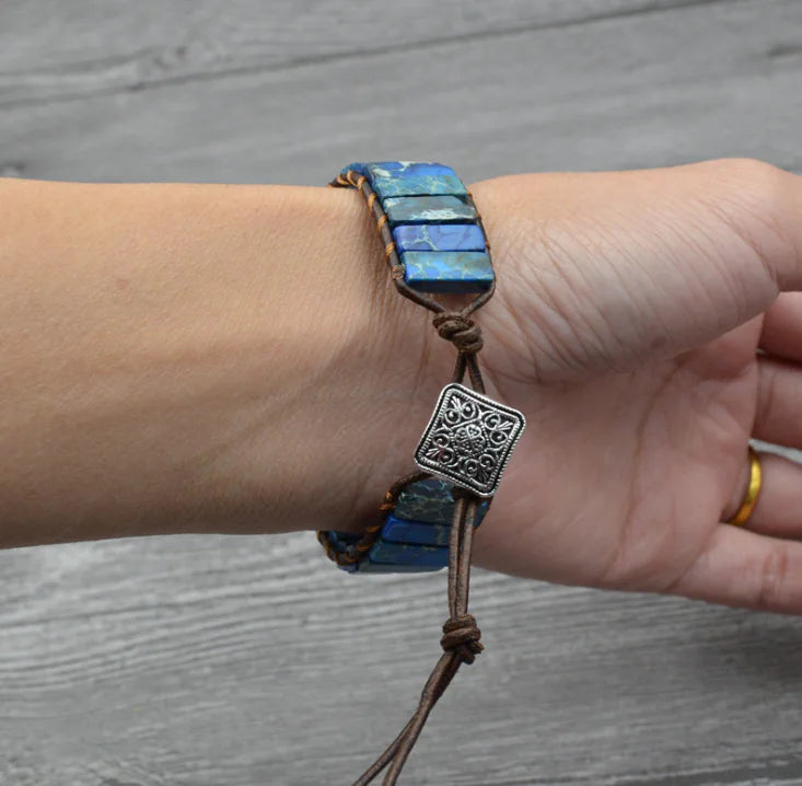 Handcrafted Stylish Versatile Fashionable Durable Leather & Natural Stone Bracelet