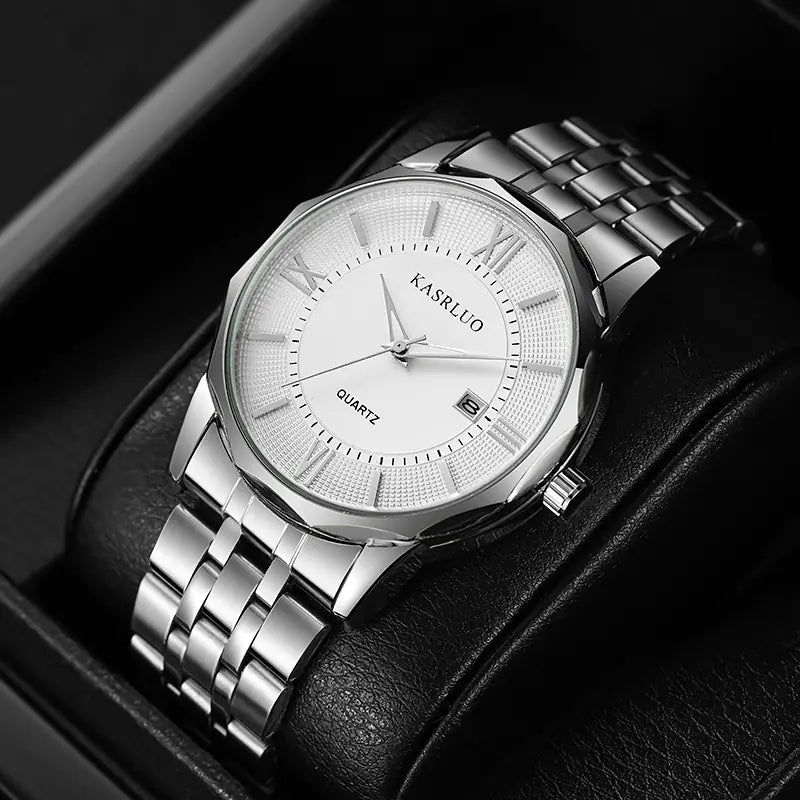 Stylish Men's Brand Watch with Calendar and Steel Band Minimalist