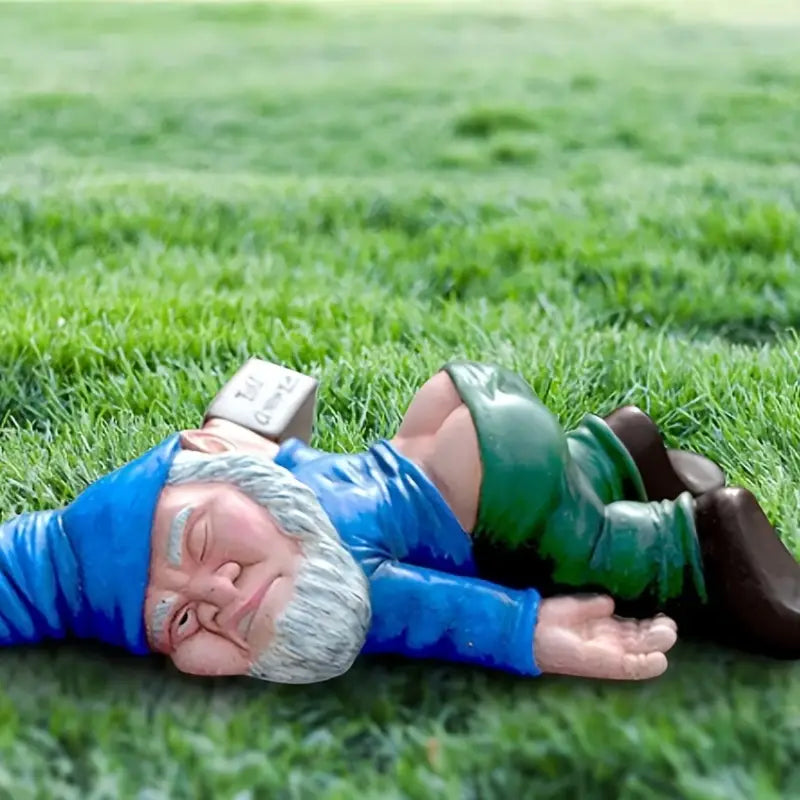 Unique Funny Whimsical Tipsy Gnome Sculpture Statue Home Decor