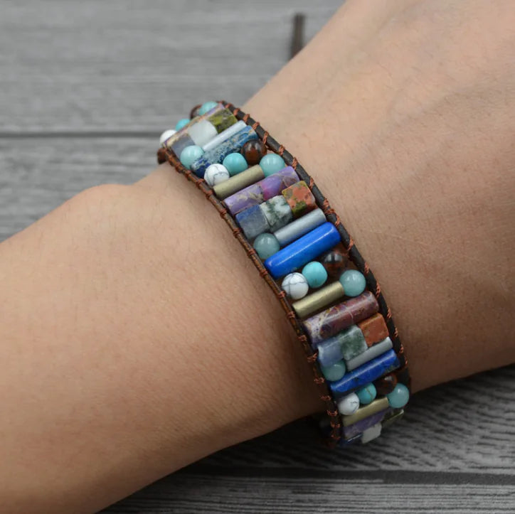 Handcrafted Stylish Versatile Fashionable Durable Leather & Natural Stone Bracelet