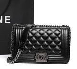 Chic Black Quilted Chain Bag PU-Leather Crossbody Bag