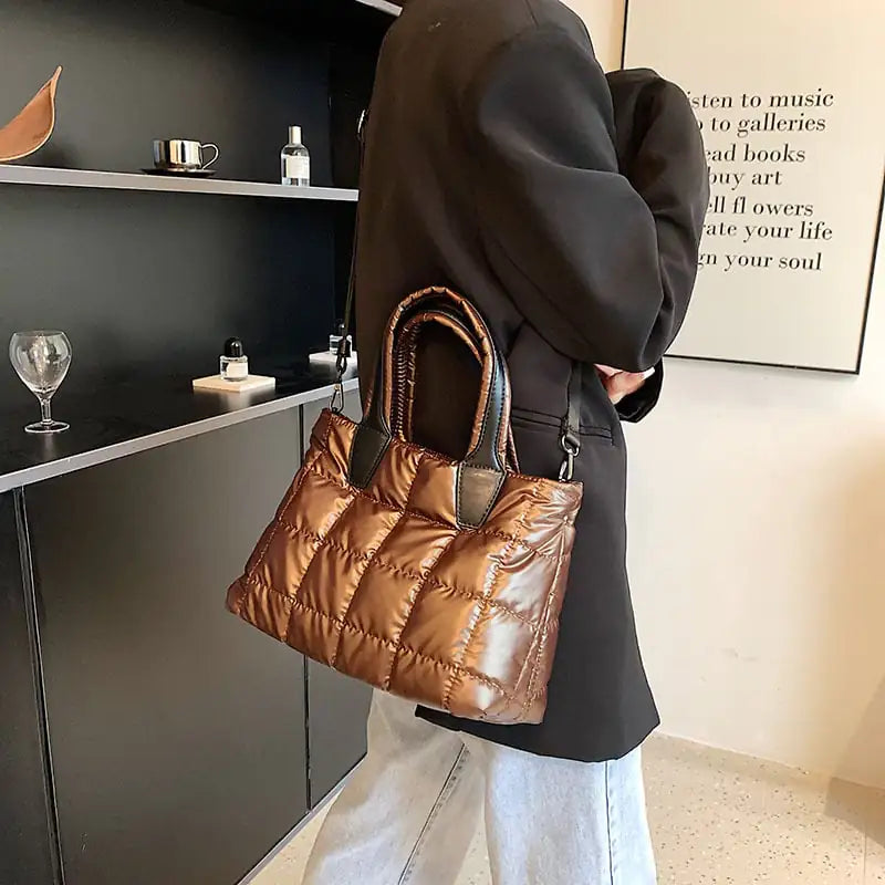 Fashionable Plaid Stitching Shoulder Bag Trendy Lightweight Durable Bag