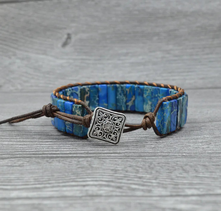 Handcrafted Stylish Versatile Fashionable Durable Leather & Natural Stone Bracelet