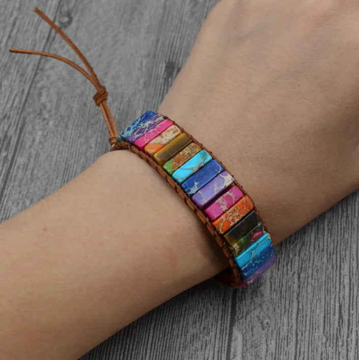 Handcrafted Stylish Versatile Fashionable Durable Leather & Natural Stone Bracelet