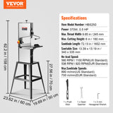 VEVOR 10/14in Benchtop Band Saw w/ Stand or Fence & Miter Gauge Speed Adjustable