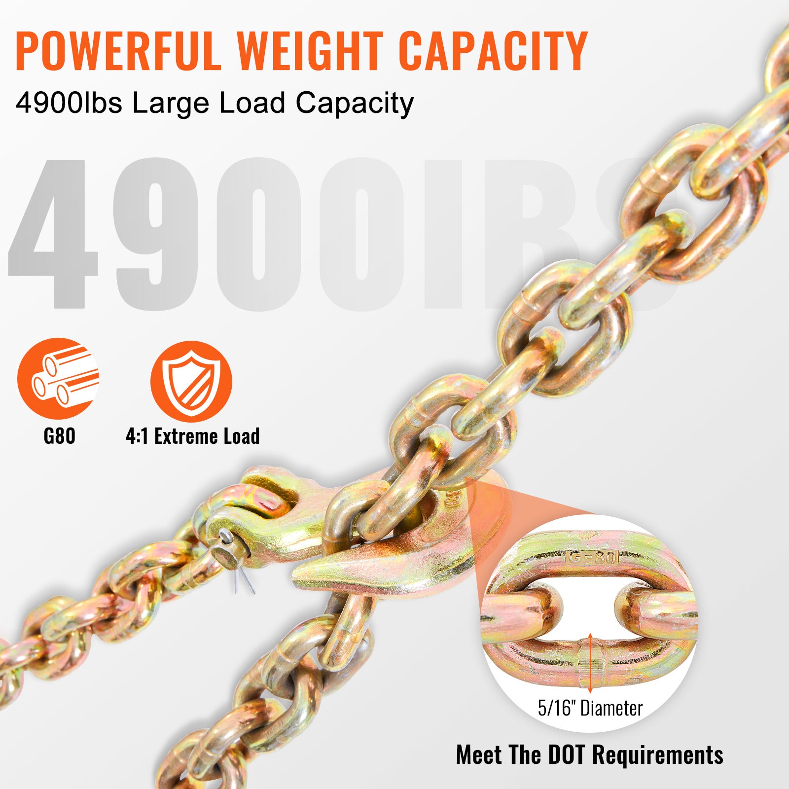 VEVOR G80 Binder Chain 5/16", 3/8" x 20' Transport Flatbed Truck Tow Chain