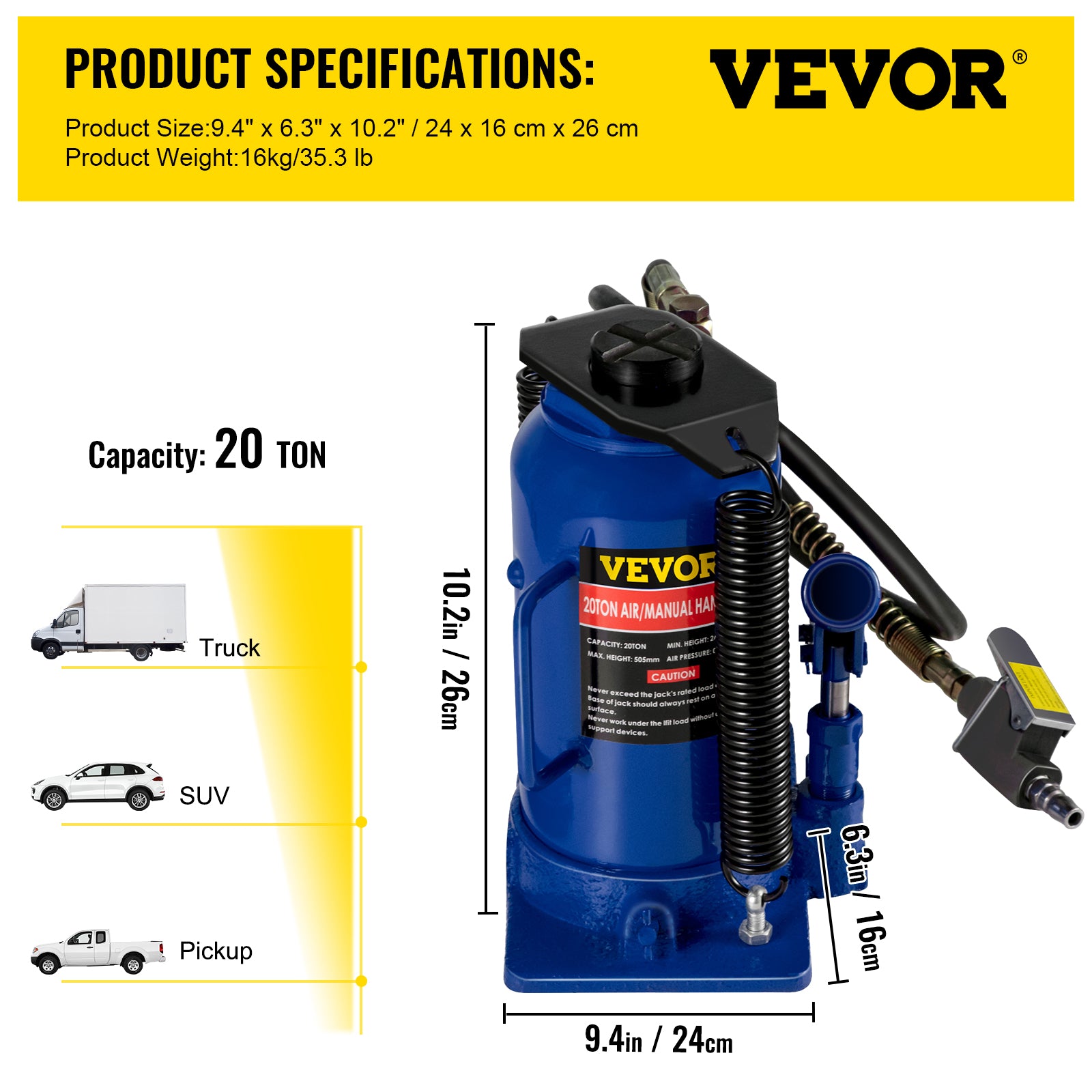 VEVOR Air Hydraulic Bottle Jack 20/32/50 Ton Manual Auto Truck RV Lift Repair