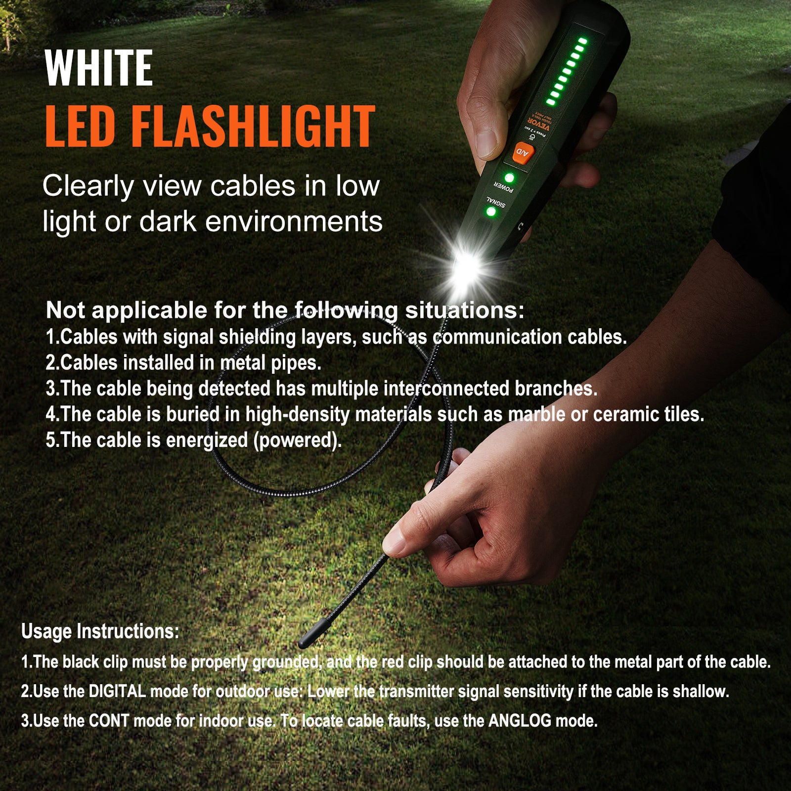 VEVOR Underground Cable Wire Locator Tracker Locating Buried & Hidden Wires