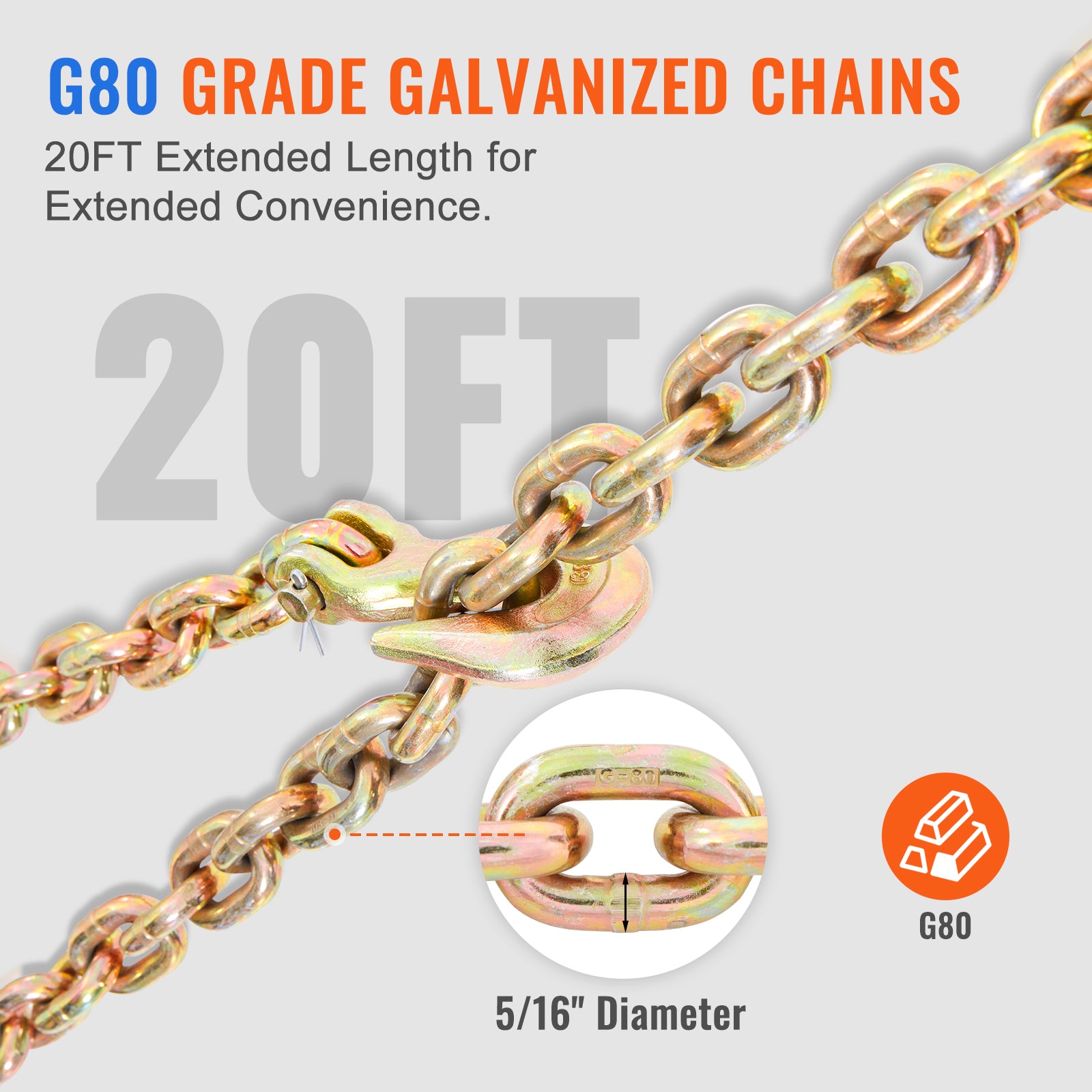 VEVOR 2/4 Pack Ratchet Binder 5/16"-3/8",3/8"-1/2" Load Binders w/G80 20' Chains